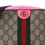 GG Supreme Monogram Textured Dollar Calfskin Web Ophidia Small Crossbody Bag Beige Ebony Fuchsia