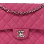 Iridescent Caviar Quilted Medium Double Flap Pink