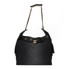 Washed Denim Quilted Medium Chanel 25 Handbag Black
