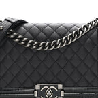 Goatskin Quilted Patent Medium Duo Boy Flap Dark Blue