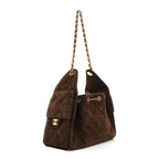 Suede Quilted Small Chanel 25 Handbag Dark Brown