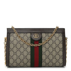 GG Supreme Monogram Web Small Ophidia Chain Shoulder Bag Brown