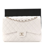 Caviar Quilted Jumbo Double Flap White