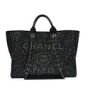 Calfskin Sequin Medium Deauville Tote Black