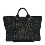 Calfskin Sequin Medium Deauville Tote Black