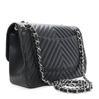 Caviar Chevron Quilted Jumbo Double Flap Black