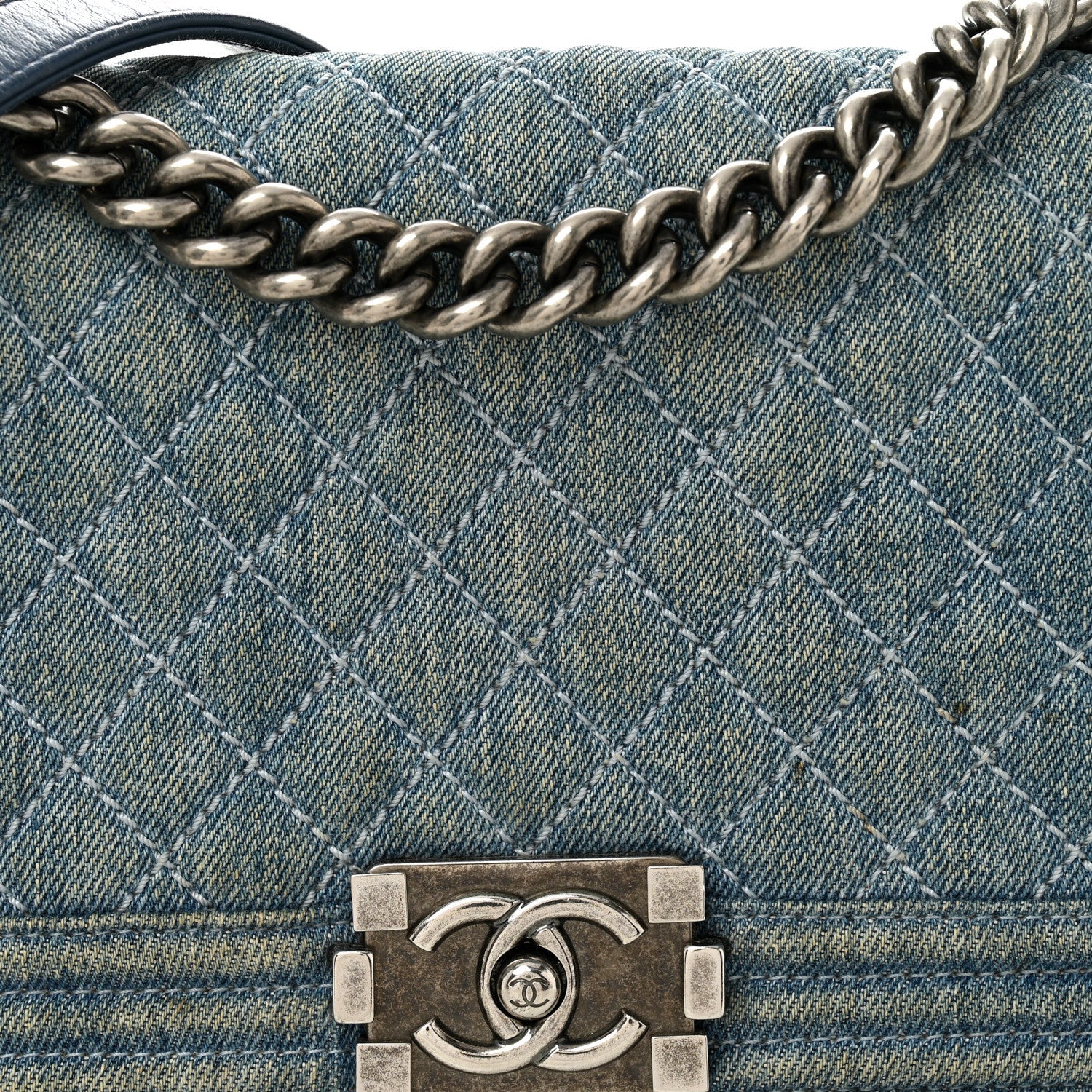 Denim Quilted Medium Boy Flap Blue