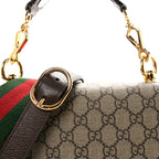 GG Supreme Monogram Textured Dollar Calfskin Web Medium Blondie Top Handle Shoulder Flap Bag Beige Ebony New Acero
