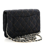 Denim Quilted CC Turnlock Wallet On Chain WOC Dark Blue Orange