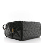 Shiny Crumpled Calfskin Quilted Small Chanel 25 Handbag Black