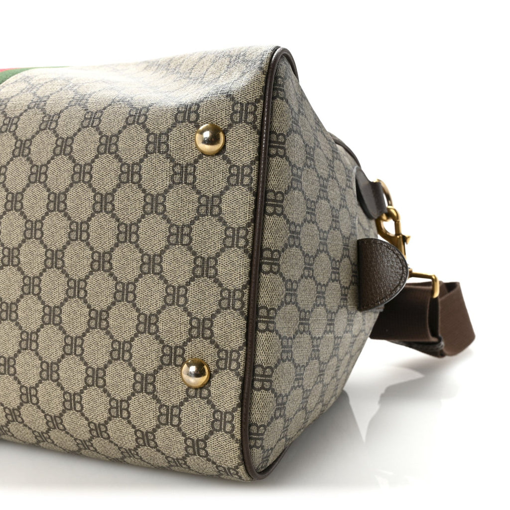 X BALENCIAGA BB Supreme Monogram Web Medium Ophidia Carry-On Duffle Bag Beige New Acero