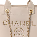 Caviar Small Studded Deauville Tote Ivory
