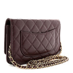 Shiny Caviar Quilted Strass Wallet On Chain WOC Bordeaux