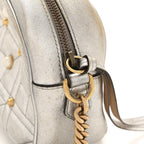Metallic Calfskin Matelasse Studded Small Pearly GG Marmont Chain Shoulder Bag Silver