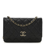 Caviar Quilted Perforated Metal CC Wallet On Chain WOC Black