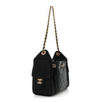 Washed Denim Quilted Mini Chanel 25 Handbag Black