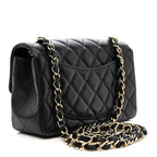 Lambskin Quilted Mini Rectangular Flap Black