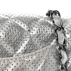 Metallic Lambskin Perforated Mini Rectangular Flap Silver