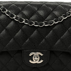 Caviar Quilted Medium Double Flap Black