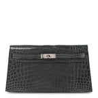 Shiny Niloticus Crocodile Kelly Elan Pochette Bleu Tempete