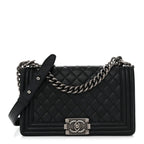 Lambskin Quilted Medium Boy Flap Black