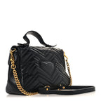 Calfskin Matelasse Small GG Marmont Top Handle Shoulder Bag Black