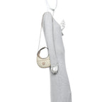 GG Supreme Monogram Textured Dollar Calfskin Mini Retro Interlocking G Half Moon Bag Beige Mystic White Oatmeal