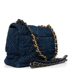 Denim Quilted Large Chanel 19 Flap Blue