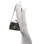 Calfskin Matelasse Small GG Marmont Top Handle Shoulder Bag Black