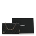 Lambskin Quilted Book Wallet On Chain WOC Black
