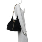 Suede Quilted Medium Chanel 25 Handbag Black