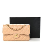 Caviar Quilted Small Double Flap Beige