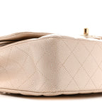 Pearly Caviar Quilted Medium Double Flap Light Beige