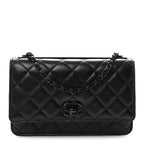Lambskin Quilted Trendy CC Wallet On Chain WOC So Black