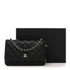 Caviar Quilted Wallet on Chain WOC Black
