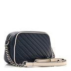 Vintage Effect Calfskin Matelasse Diagonal Small Torchon GG Marmont Chain Shoulder Bag Blue Agata Mystic White