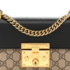 GG Supreme Monogram Calfskin Small Padlock Shoulder Bag Beige Black Cuir