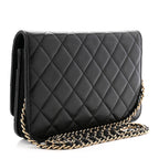 Lambskin Quilted Golden Class Wallet on Chain WOC Black