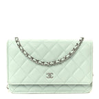 Caviar Quilted Wallet on Chain WOC Light Blue