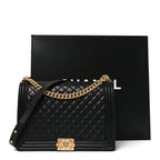 Lambskin Quilted Large Boy Flap Black