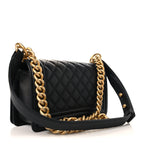 Calfskin Quilted Small Boy Flap Black