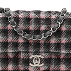Wool Plaid Quilted Mini Rectangular Flap Pink Grey Multicolor