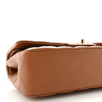 Lambskin Quilted Medium Double Flap Brown