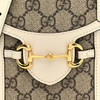 GG Supreme Monogram Azalea Calfskin Mini Horsebit 1955 Crossbody Bag Beige Ebony Mystic White