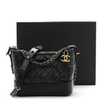 Aged Calfskin Quilted Small Gabrielle Hobo Black