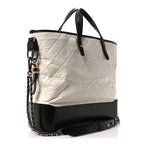 Aged Calfskin Quilted Large Gabrielle Shopping Tote White Black