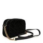Velvet Matelasse Crystal Star Embroidered Small GG Marmont Chain Shoulder Bag Black