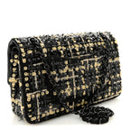 Satin Sequin Embroidered Medium Double Flap Black