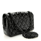 Patent Calfskin Quilted Mini Rectangular Flap So Black