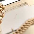 Patent Calfskin Boy Minaudiere White